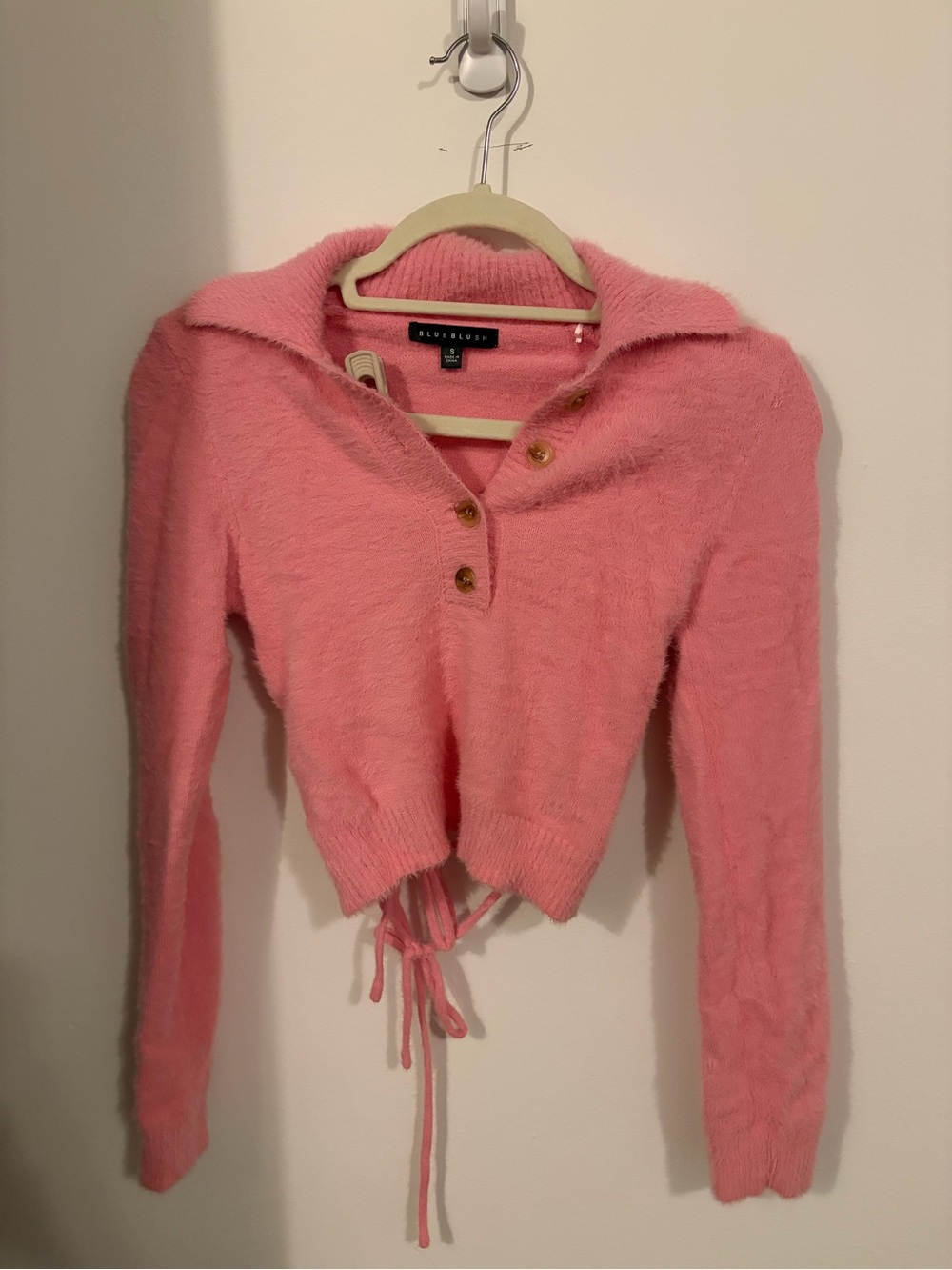 Romy Fuzzy Tie Back Pink Sweater